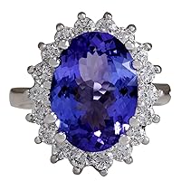 6.8 Carat Natural Blue Tanzanite and Diamond (F-G Color, VS1-VS2 Clarity) 14K White Gold Luxury Cocktail Ring for Women Exclusively Handcrafted in USA