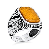 Personalize Men's Executive Gemstone Large Brown Tiger Eye Black Onyx Equestrian Stallion Horse Ring Western Jewelry For Men Solid Oxidized .925 Sterling Silver Handmade In Turkey Customizable