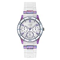 GUESS Women's 38mm Watch - White Strap White Dial Iridescent Case