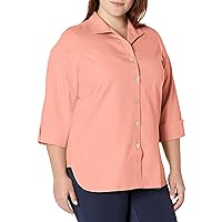 Foxcroft Women's Pandora 3/4 Sleeve with Flip Cuff Solid Pinpoint Shaped Tunic