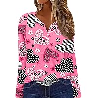 Valentines Shirts for Women Button Tops Love Print Fashion Shirt V Neck Long Sleeve Womens Tops Corset Tops for Women