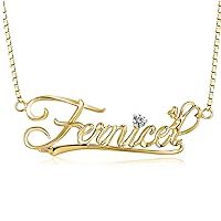 MRENITE 10k 14k 18k Solid Yellow Gold Personalized Name Necklace – Dainty Nameplate Jewelry - Custom Any Name Gift for Her Women Men
