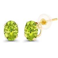 Genuine 14K Solid Yellow Gold 7x5mm Oval Natural Green Peridot August Birthstone Stud Earrings