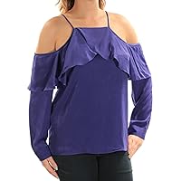 Womens Ruffled Cold Shoulder Casual Top Blue L