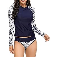 swimall Women Long Sleeve Swimsuit Two Piece Rash Guard Bathing Suit UPF 50+ Top and Bottom
