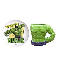 Zak Designs Marvel Ceramic Sculpted Mug and Plate Set, for Coffee, Tea, Breakfast or Dessert, 3D Character Collectible Keepsake (2-Piece, Non BPA, Hulk), 15 fluid ounces
