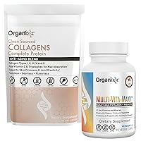 Organixx Clean Sourced Collagen Powder, Unflavored, 20 Servings & Multi-Vita-Maxx Whole Food Multivitamin(90 Gel Capsules)