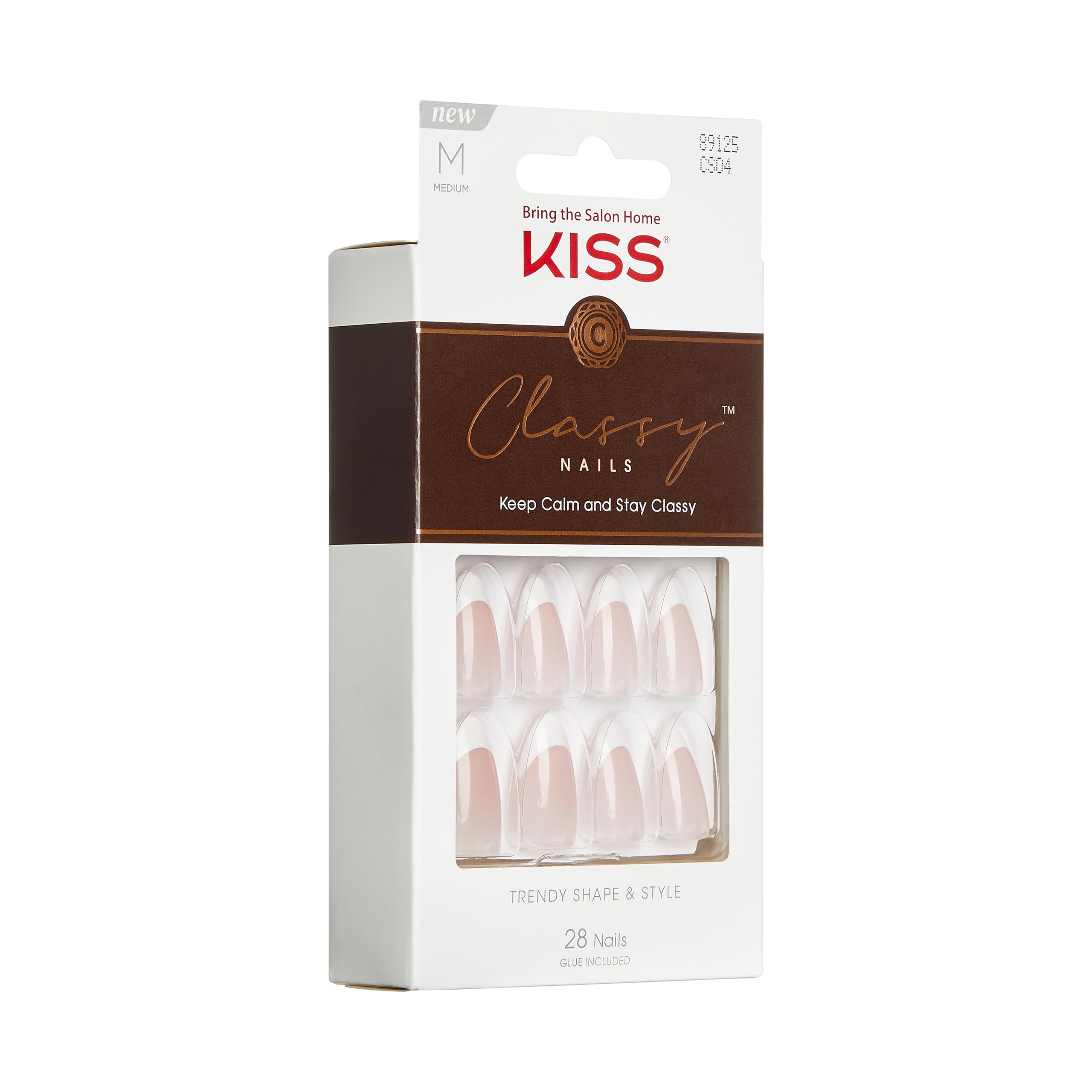 KISS Classy Press On Nails, Nail glue included, Dashing', Light White, Medium Size, Almond Shape, Includes 28 Nails, 2g glue, 1 Manicure Stick, 1 Mini File