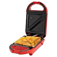 Tasty Mini Sandwich Maker, Makes Sandwiches, Paninis, Grilled Cheese, Desserts, Quick Results, Easy Cleanup, 600W, Red