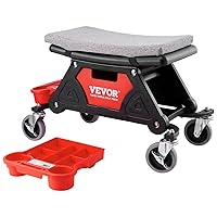 Mechanic Stool 300 LBS Capacity Garage Stool with Wheels, Heavy Duty Rolling Mechanics Seat, with Three Slide Out Tool Trays and Drawer, Rolling Tool Seat for Automotive Auto Repair