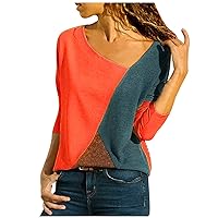 Long Sleeve Tee Shirts for Women Plus Size Cotton Plus Tops Long Easy Women Size Blouse Splicing O-Neck Sleeve