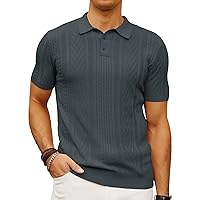 Mens Knitted Polo Shirt Short Sleeve Knit Texture Shirt Men Knitting Golf T Shirts