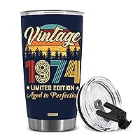 50th Birthday Gifts for Women, Men - 50th Birthday Decorations - 1974 Vintage Tumbler, 50 Years Old Birthday Gifts For Women Men Unique - Funny Happy 50th Turning 50 Cup Ideas - Tumbler 20 oz