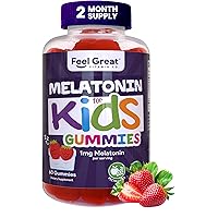 Melatonin Gummies for Kids (1mg) by Feel Great Vitamin Co. | Natural, Drug-Free Sleep Aid for Kids | Vegan + Gluten-Free Sleep Gummies for Children | 60 Count