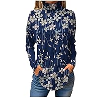 Women Long Sleeve T Shirts Casual Vintage Printed Tops Loose Fit High Neck Shirt Winter Sexy Workout Sweatshirt