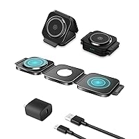 𝟯 𝗶𝗻 𝟭 𝗖𝗵𝗮𝗿𝗴𝗶𝗻𝗴 𝗦𝘁𝗮𝘁𝗶𝗼𝗻 for Apple,Magnetic Charger for Travel,Wireless Charger Pad for iPhone 15/14/13/12/Pro/Max/Mini,AirPods Wireless/Pro,iWatch Ultra/SE/9/8/7/6/5/4/3/2