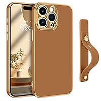 GUAGUA for iPhone 15 Pro Max Case 6.7 Inch with Wrist Strap Slim Soft Electroplated TPU iPhone 15 Pro Max Phone Case Shockproof Protective Adjustable Wristband Case for iPhone 15 Pro Max,Coffee Brown