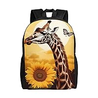 Laptop Backpack for Women Men Lightweight Daypack With Side Mesh Pockets Giraffe and sunflower Backpacks