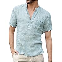Mens Loose Fit Short Sleeve Shirt Linen Casual T-Shirt for Men 2024 Trendy Summer Shirts Vacation Comfort Tops