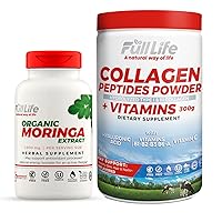 Full Life Collagen Peptides Powder and Moringa Oleifera Capsules - Dietary Supplements - Bovine Collagen for Women and Men, Gluten-Free - Veggie Capsules