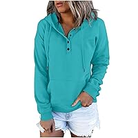 Anjikang Fall Fashion Hoodie Womens Casual Drawstring Button Collar Hooded Sweatshirts Loose Fit Pullover Tops with Pockets