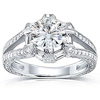 Kobelli Art Deco Forever One (D-F) Moissanite Engagement Ring 1 1/2 CTW 14k White Gold