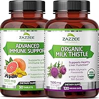 Zazzee USDA Organic Milk Thistle Extract Capsules and Advanced Immune Support Tablets