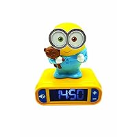 LEXiBOOK - Minions - Bob Digital Alarm Clock with Night Light - Snooze Function - Minions Sound Effects - for Children/Kids - Luminous Clock with Bob, Yellow/Blue - RL800DES