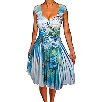 Plus Size Women Empire Waist White Blue Swing Cocktail Dress Made in USA