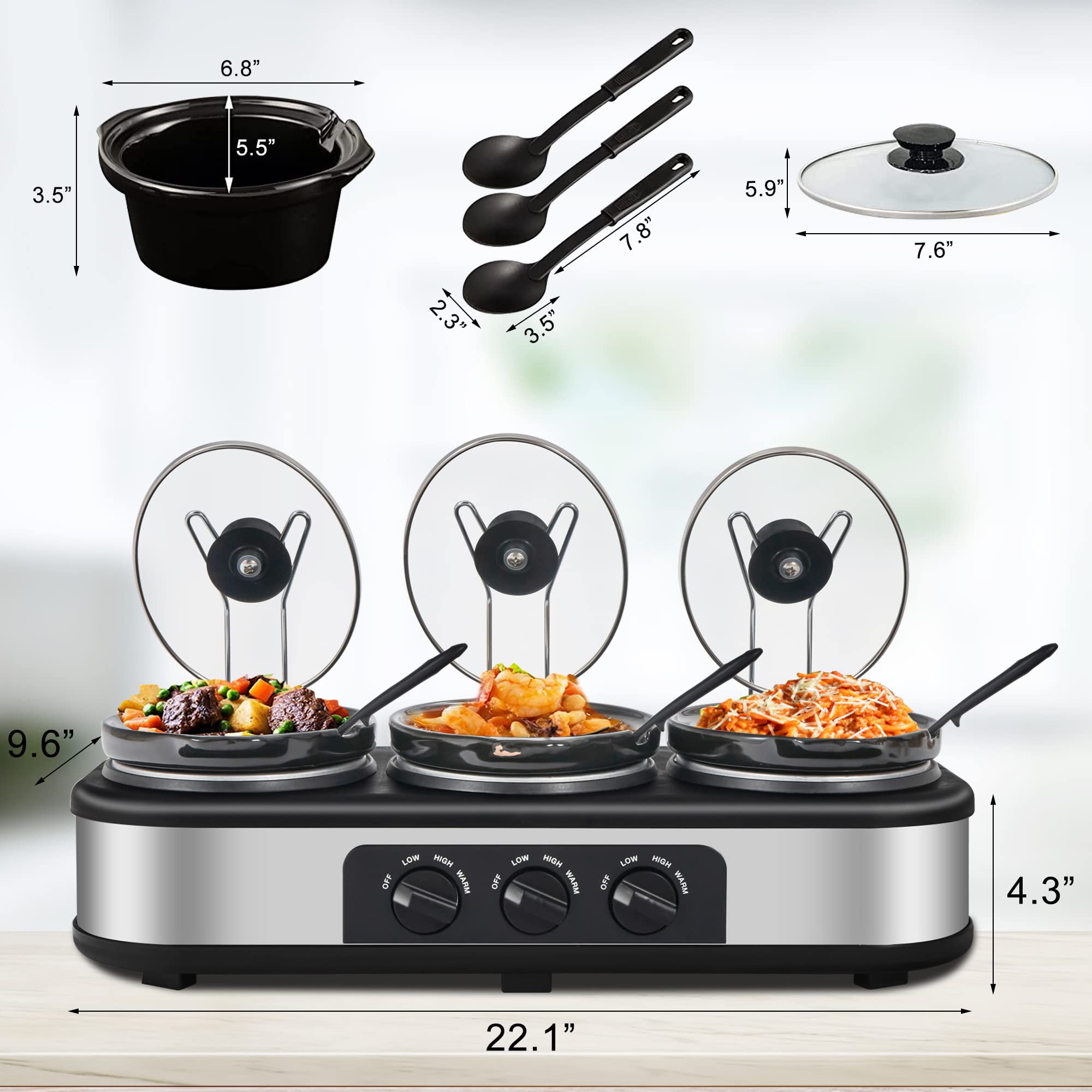 Mua Triple Slow Cooker, 3× QT Buffet Servers and Warmers, 3 Pots Buffet  Slow Cooker Adjustable Temp Lid Rests Stainless Steel Manual Silver for  Parties Holidays Families trên Amazon Mỹ chính hãng 2023 | Giaonhan247