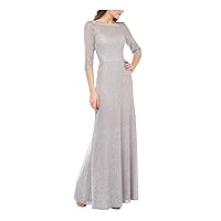 JS Collections Womens Silver Embellished Zippered 3/4 Sleeve Boat Neck Full-Length Formal Gown Dress 2