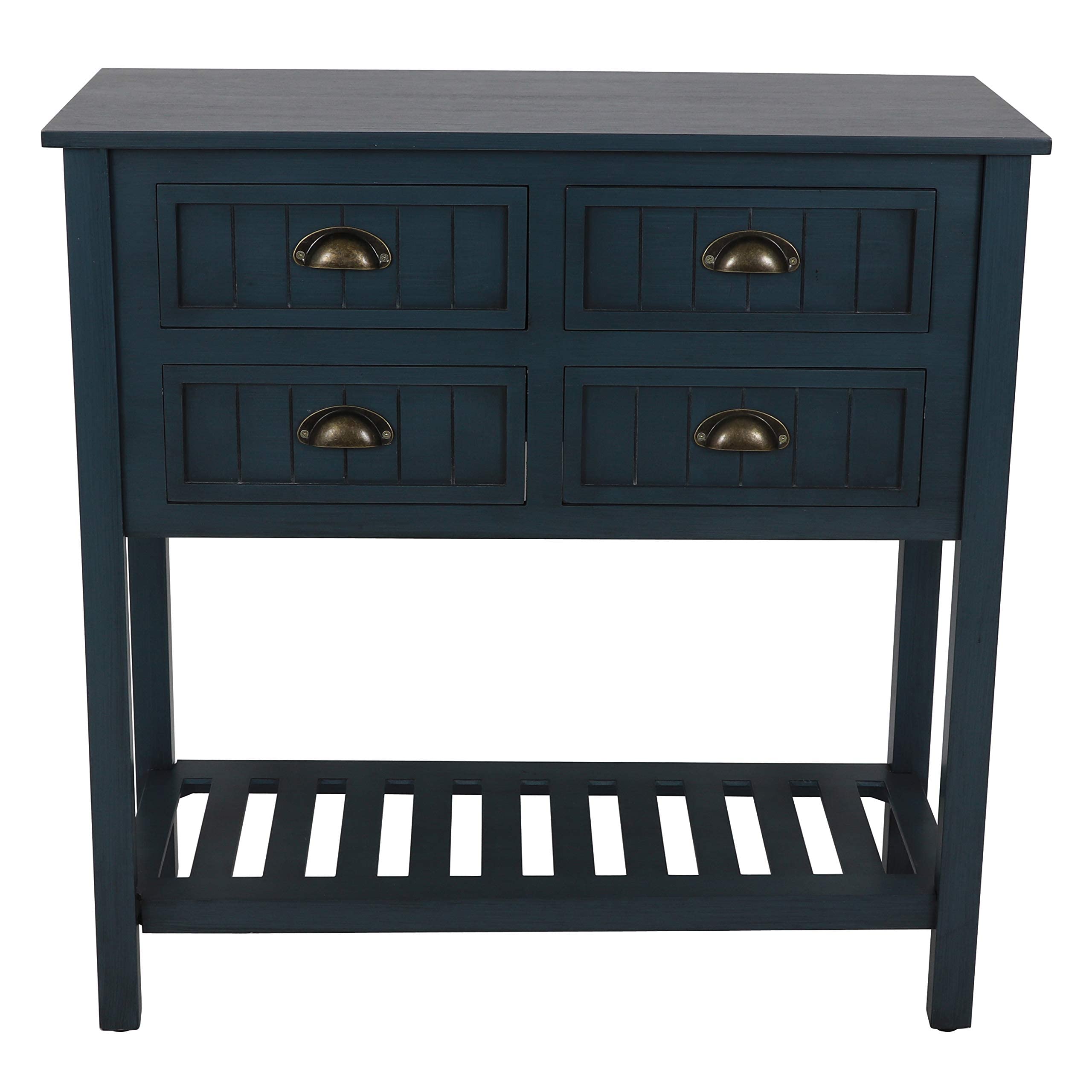 Decor Therapy Bailey Bead Board 4-Drawer Console Table, Antique Navy