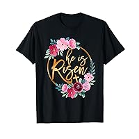 He is Risen Jesus Christian Easter Floral Wreath Women Girls T-Shirt