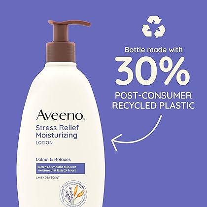 Aveeno Stress Relief Moisturizing Body Lotion with Lavender Scent, Natural Oatmeal to Calm & Relax, Non-Greasy Daily Stress Relief Lotion, 18 fl. oz
