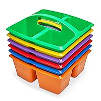 Really Good Stuff - 163999 Four-Equal-Compartment Caddies, Set of 6, Assorted Colors – Plastic Caddy Organizers with Built-in Handles and Stackable Design, Classroom Storage Made Easy