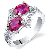 PEORA 925 Sterling Silver Forever Us Two-Stone Ring for Women, Oval Shape, Various Gemstones, Sizes 5 to 9
