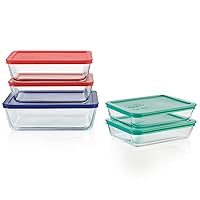 Pyrex Simply Store Food Storage Container Set with BPA-Free Lid, Rectangular Glass Storage Containers, Dishwasher, Microwave and Freezer Safe, 10 Piece