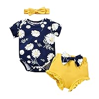 Girls Thanksgiving Outfit Baby Girl Clothes Outfits Cotton Solid Color Romper Casual 3PCS Set Baby Girl Romper Outfit Set (Navy, 6-9 Months)