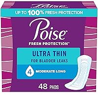 Poise Ultra Thin Incontinence Pads & Postpartum Incontinence Pads, 4 Drop Moderate Absorbency, Long Length, 48 Count, Packaging May Vary