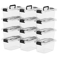 Plastic Storage Bin Tote Organizing Container with Lid and Secure Latching Buckles, Clear, 20Qt x 12, Pack of 12