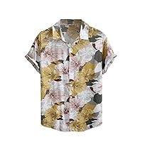 OYOANGLE Men's Tropical Print Button Down Short Sleeve Collared Hawaiian Vacation Shirt