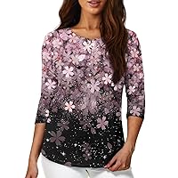 Women 3/4 Sleeve Tops Long Sleeve T-Shirts for Girls Loose Tunic Tops with Buttons Casual Clothes for Mom Sisters