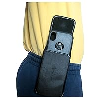 Cell Phone Pouch for iPhone 15 14 13 12 11 XR 6.1in./XS/X Nylon Holster, Rugged W/Fixed Belt Clip, Magnetic Closure, Phone Belt Holder Fit (Otterbox Defender/Commuter) Case On (Black- Vertical)