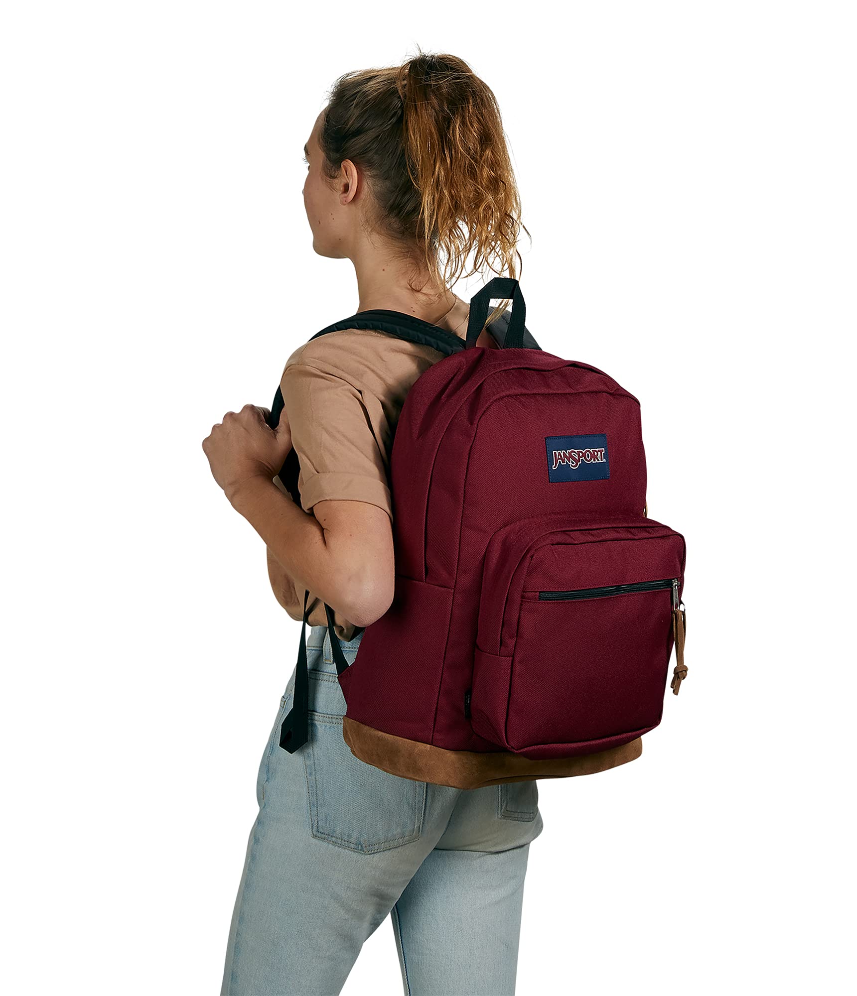JanSport Right Pack Backpack - Travel, Work, or Laptop Bookbag with Leather Bottom, Russet Red