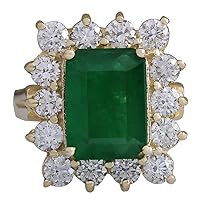 4.91 Carat Natural Green Emerald and Diamond (F-G Color, VS1-VS2 Clarity) 14K Yellow Gold Luxury Engagement Ring for Women Exclusively Handcrafted in USA