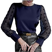 TUNUSKAT Womens Jacquard Shirt Lightweight Sheer Long Sleeve Dressy Tops Pullover Casual Solid Crewneck T-Shirt Blouse