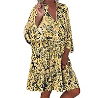 Formal Dresses for Women Evening Party Plus Size Elegant,Women's Ladies Plus Size Loose Print Long Sleeve V But