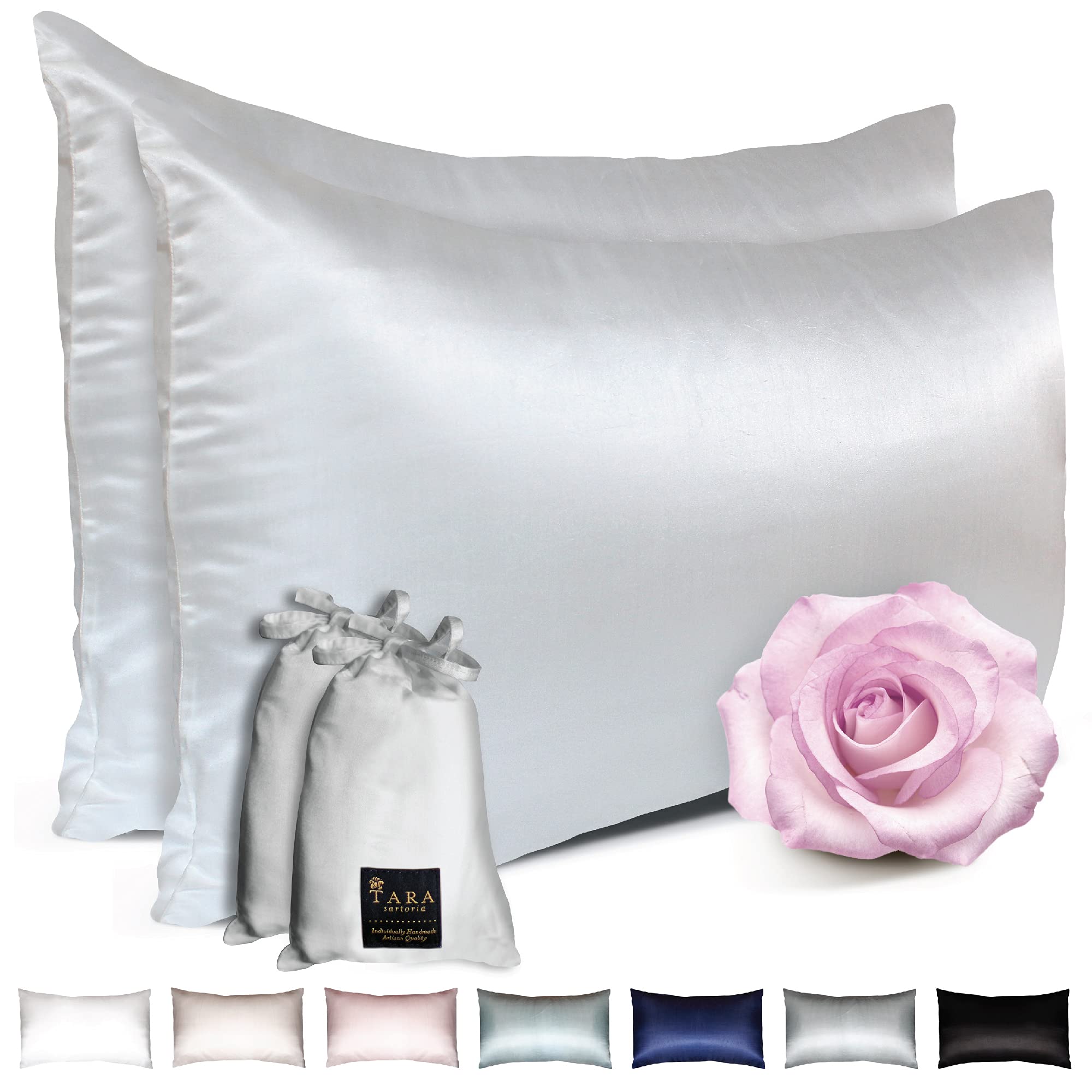 Tara Sartoria Artisan Handmade Silk Pillowcase - 27 Momme Natural Mulberry Silk, Machine Washable, Couture-Grade French Seams, King, Queen Silk Pil...