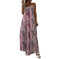 Pink Summer Dress for Women Short,Women‘s Sling Floral Long Dress Sleeveless Bohemian Beach Long Dress Dress Pe