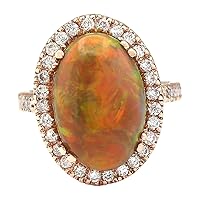 6.32 Carat Natural Multicolor Opal and Diamond (F-G Color, VS1-VS2 Clarity) 14K Rose Gold Cocktail Ring for Women Exclusively Handcrafted in USA